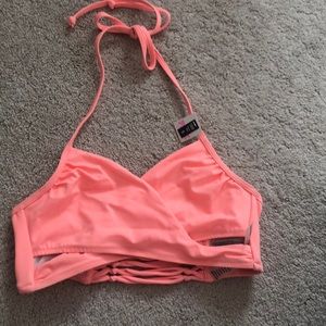 Pink strappy back halter bikini top
